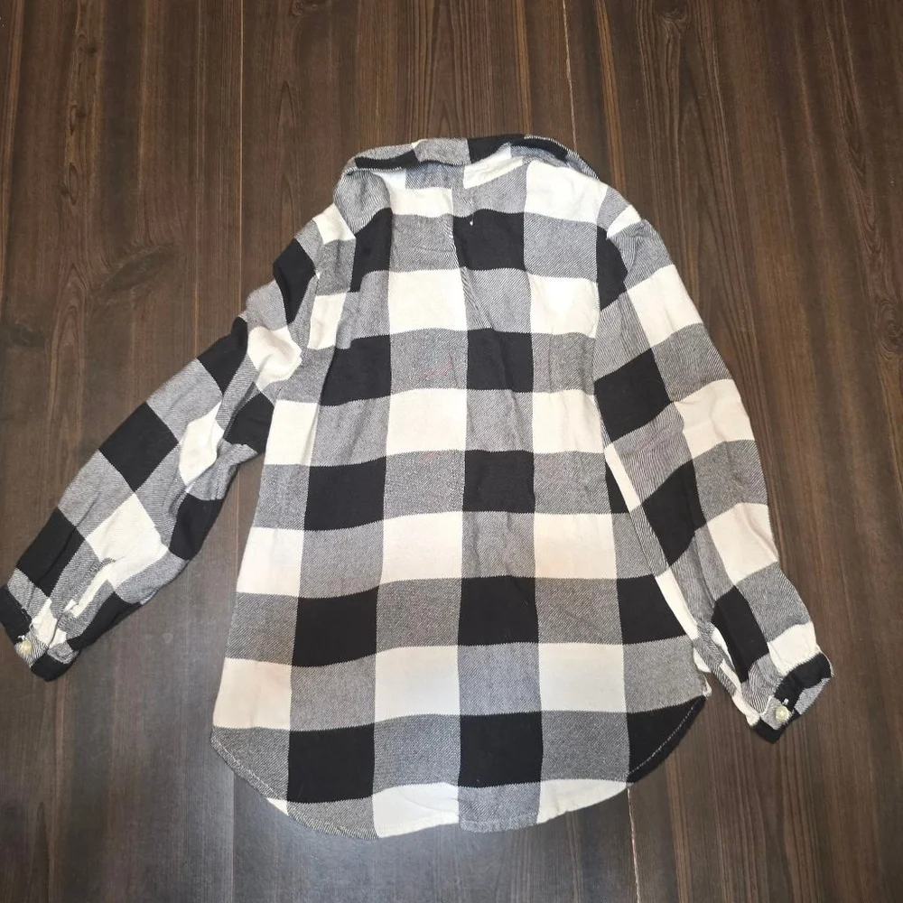 Old Navy Girls Plaid Button Down Shirt Black White M